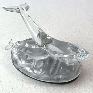 Cristal d'Arques France Lead Crystal Whale and Calf Figurine Mother Baby Marine